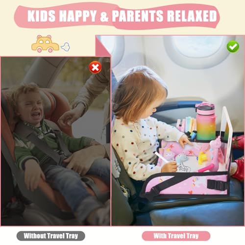 Upgraded Kids Travel Tray for Car Seat (Pink Unicorn - 2 PCS)