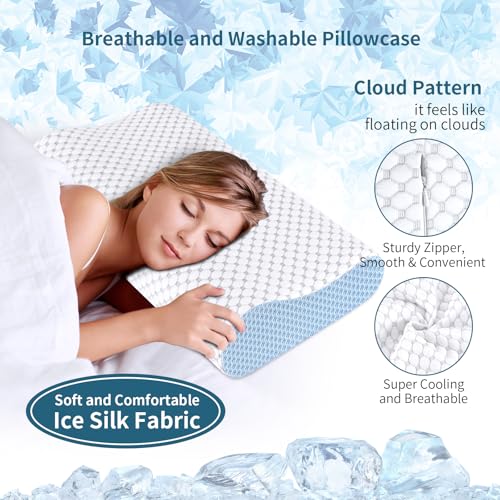 Cervical Pillow for Neck Pain Relief (White & Blue)