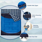 Cotton Flannel Double Sleeping Bag for Adults Machine Washable 2 Person Camping Sleeping Bag Queen Size Waterproof with Compression Sack for Cold Weather 3 (BLUE / Flannel)