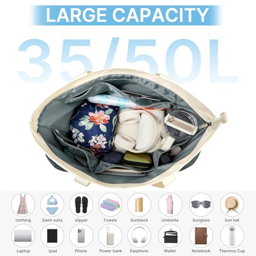 Beach Bag Waterproof Beach Tote Pool Bags for Women (Rainbow / 50L)