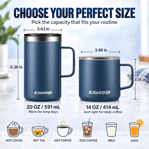 14 oz Thermal Insulated Coffee Mug (A1.Navy Blue / 14 ounces (1 pack))