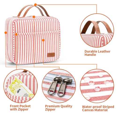 Hanging Travel Toiletry Bag (Pink Strip)