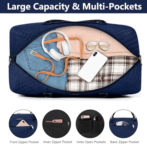 Weekender Bag for Women 21.5" Travel Duffel Large Carry On Bag 3PCS (Large / 9a-Blue)