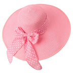Wide Brim Sun Hat for Women Floppy Straw Hat Summer Beach Hats Fashionable Trendy Hats Sun Protection UPF 50+ (1 Pc: Pink With White Polka Dots)
