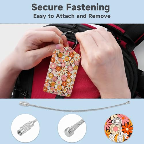 2 Pack Luggage Tag for Suitcase (Vintage Groovy Flowers)