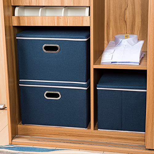 Large Collapsible Storage Bins with Lids [3 (Royal Blue / L(3-Pack))