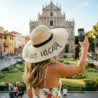 Big Straw Sun Hats for Women Floppy Foldable Roll up Beach Cap Sun Hat UPF 50+ Vacation Honeymoon Embroidered Hat (Ae Always on Vacay: Beige)