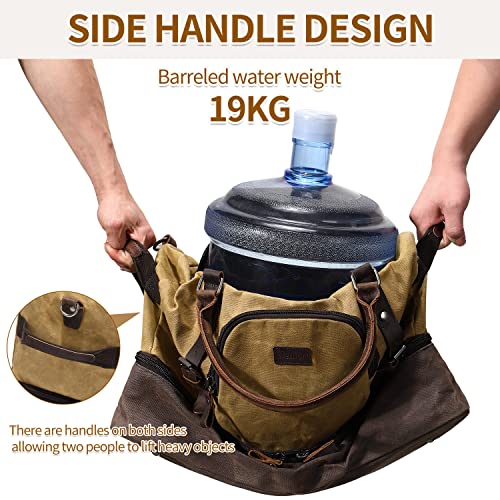 Nerlion Weekender Bag with Shoe Compartment Large Overnight Bag for Men Canvas Genuine Leather Carry on Luggage Bag Travel Duffel Bag (Brown)