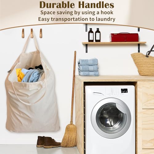 Cotton Canvas Laundry Bag with Handles & Drawstring (Natural / XL 33"W x 35"H┃1 Pack)