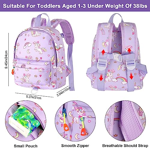 Toddler Backpack Leash with Anti Lost Wrist Link (Purple/Unicorn, Purple Link)