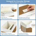 Large 17" 42 Quarts Collapsible Stackable Storage Bins with Lids [3 (Brown & White / Large - 3 Pack)