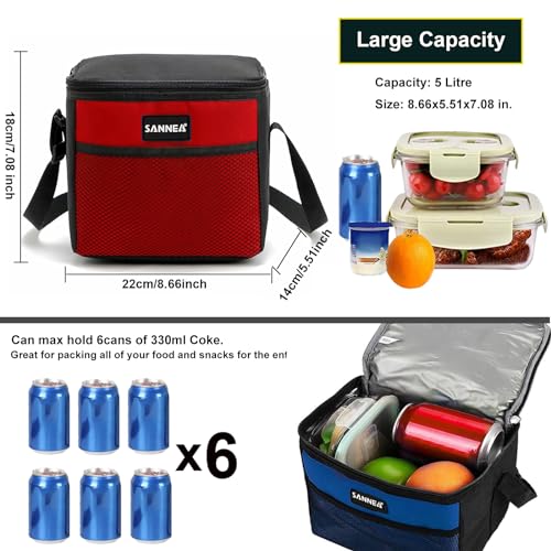 6 Can 5L Lunch Bag for Women Men Portable Lunch Box Small Cooler Bag Soft Collapsible Reusable Insulated Lunch Tote for Everyday Work Travel (Blue)