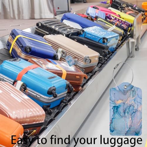 Blue Gold Marble 2 Pack Luggage Tag for Suitcase (Blue Gold Marble)