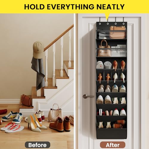 XL Clear Over the Door Shoe Organizer for Closet Fit 25 Pairs (Black 16-20 Pairs Clear Pockets / XL)