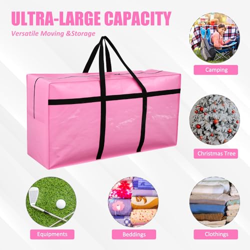 4 Pcs 96 Gallon Extra Large Moving Bags Heavy Duty Storage Bag (96 Gallon / Pink)