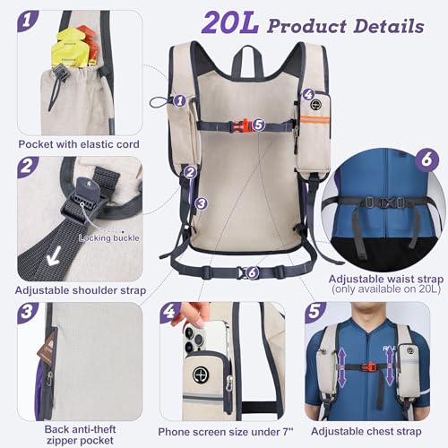 20L Small Hiking Backpack for Men Women Foldable Packable Back Pack Ultralight Hiking Daypack for Travel Camping Outdoor (Beige Purple / 20L)