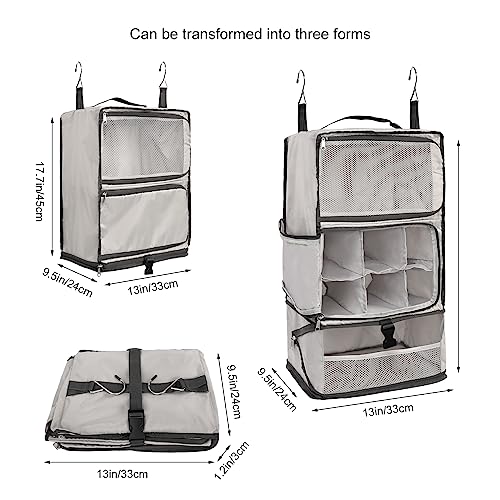 Travel Portable Hanging Shelves Closet Organizer Packing Luggage Storage with Multifunctional and Foldable Invisible Compartment (Light Grey / X-Large)