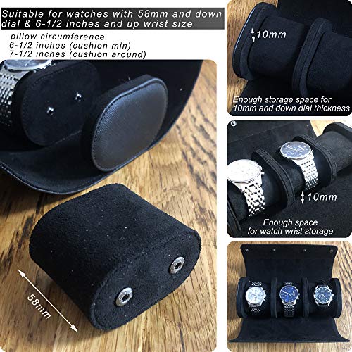 Longjet Watch Roll Travel Case for Men Portable Watches Organizer Box (Black Cross-3)