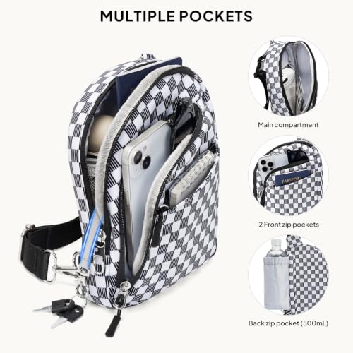 Anti Theft Crossbody Bags Small Crossbody Sling Bag for Women & Men (Black White Gingham)