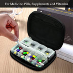 Weekly Travel Pill Organizer Cute Pill Case with 7 Day Pill Box (1 Case + 2 Boxes / B. Black 02 + Pill Box)