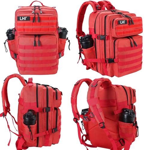 Military Tactical Backpack for Men and Women 45L Army 3 Days Assault Pack Bag Large Rucksack with Molle System Red (Red)