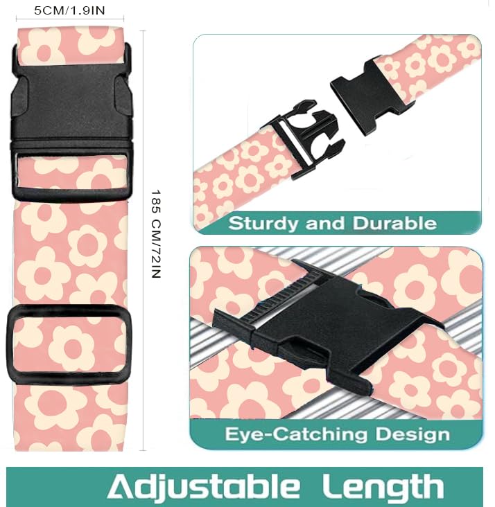 Luggage Straps for Suitcases Travel Belt Accessories (Pink Daisy)