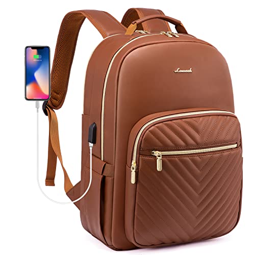 Laptop Backpack Purse for Women (Brown(pu Leather) / 15.6-Inch)