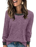 Long Sleeve Shirts for Women Crewneck Color Block Casual Outfits Womens Fall Tops Loose Fit Lightweight Sweaters Tunic Fashion 2026 Clothes Soft Purple L (Large / 04-purple)