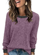 Long Sleeve Shirts for Women Crewneck Color Block Casual Outfits Womens Fall Tops Loose Fit Lightweight Sweaters Tunic Fashion 2026 Clothes Soft Purple 2XL (XX-Large / 04-purple)