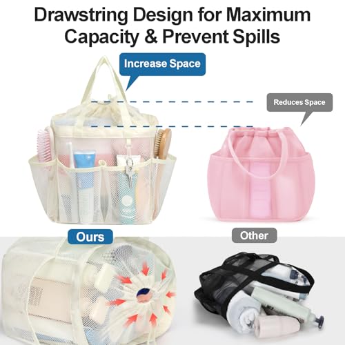 Mesh Shower Caddy Portable with Drawstring (Butter White with Drawstring)