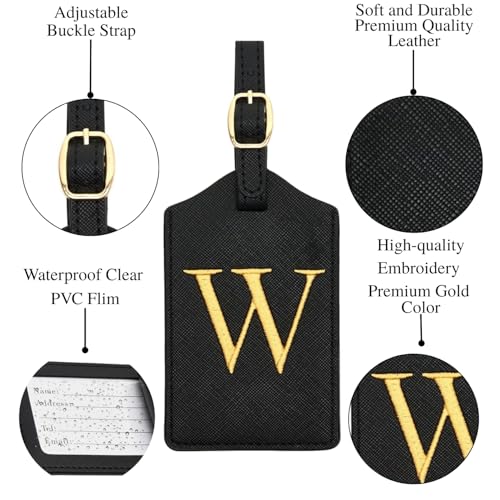Luggage Tag PU Leather for Suitcase Baggage Handbag Travel Bag Label Suitcase Tag Label Tag w. Name Card & Privacy Cover (W)