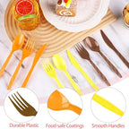 90 Pcs Fall Thanksgiving Plastic Cutlery Set (Orange, Yellow, Brown)