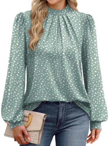 Long Sleeve Shirts for Women Fall Outfits for Women 2026 Business Casual Tops Blouses Dressy Casual Early Fall Fashion Clothing School Outfits for Teachers Work Clothes Trendy (03 - Sage Green Dots / Small)