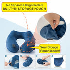 Inflatable Travel Neck Pillow for Airplane to Relieve Neck Pain (Dark Blue / Medium)