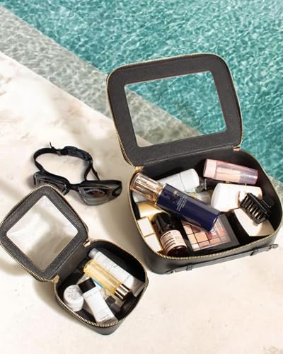 2Pcs Travel Clear Makeup Bag (Mini + XL Luxe Black)