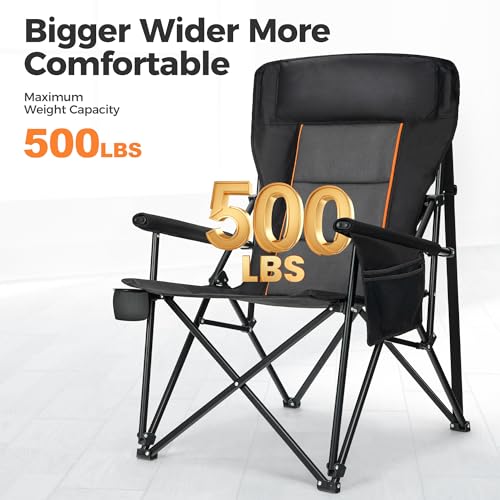 Heavy Duty 550LBS Padded Camping Chairs with Lumbar Support (Black / 1PC)