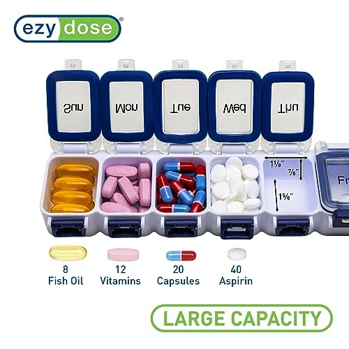 Weekly (7-Day) Pill Organizer, Large Medicine Planner, Blue (Blue)
