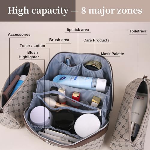 Travel Makeup Bag Cosmetic Bags for Women (A-2-Khaki)