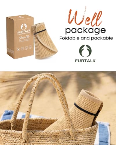 Womens Sun Hat with Ponytail Hole Wide Brim Beach Straw Visor Khaki (Medium / Khaki)