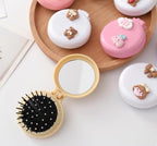 Pink Travel Hair Brush, Pocket Comb with Mini Mirror, Round Folding Pocket Hair Brush Cartoon Shell Folding Hair Brushes for Girls Women, Hair Brushes, Styling Tools and Appliances (2H984)