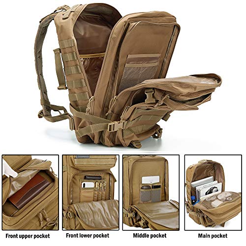 45L Military Tactical Backpacks Molle Army Assault Pack 3 Day Bug Out Bag Hiking Treeking Rucksack (1.2 Khaki)
