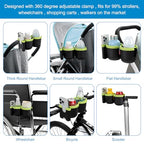 Stroller Cup Holder with Phone Holder (Double Holder-Green)
