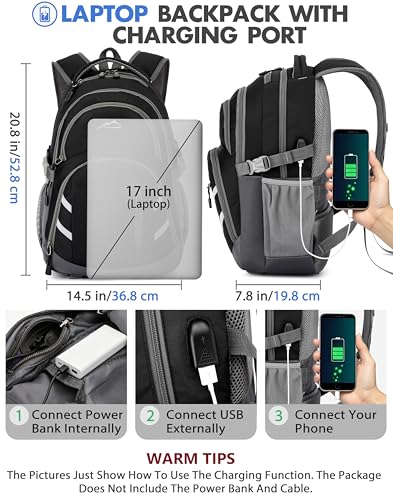 Extra Large Backpack Bookbag for College Laptop Travel (17 Inch / Classic Black)