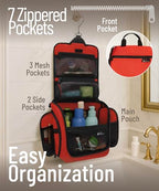 D&D Wanderlust Hanging Travel Toiletry Bag for Women & Men (Red)