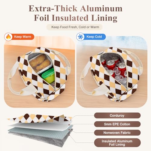 Lunch Box for Women (B-B-Corduroy Brown Argyle / Medium - 10L)