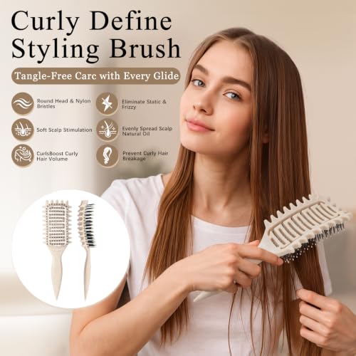 Curl Defining Brush for Curly Hair (1Pc Beige)