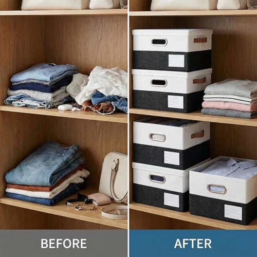 Storage Bins with Lids [3 (Black & White / S(3-Pack))