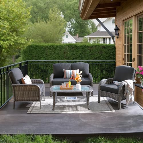 Patio Furniture Set (4 PCS Loveseat Chair Set / Black)
