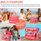 Waterproof Beach Tote Pool Bags for Women Ladies Extra Large Gym Tote Carry On Bag With Wet Compartment for Weekender Travel (Rose Pink Stripe)