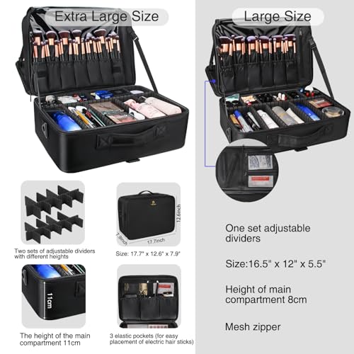 Extra Large Makeup Case with 4 Pcs Makeup Bags (Black with 4 Makeup Bags / Extra Large)